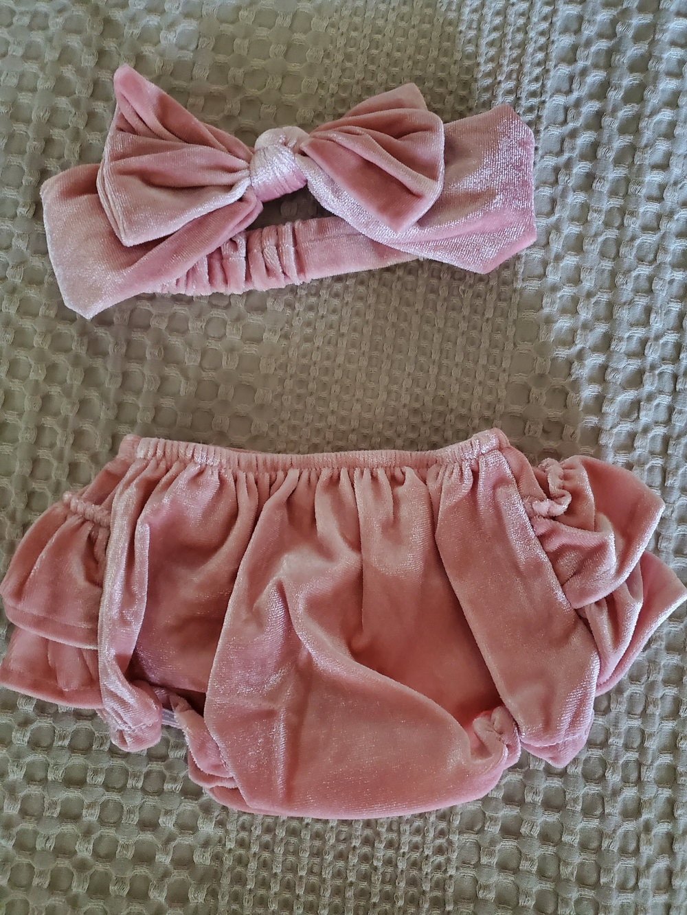 Velvet Bow Headband & Bloomers - Dusty Pink